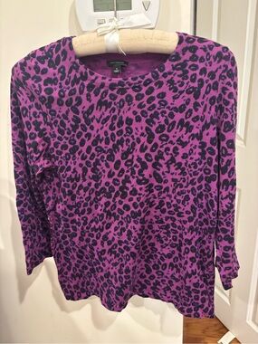 Ann Taylor Purple and Black Leopard Print Crewneck Sweater